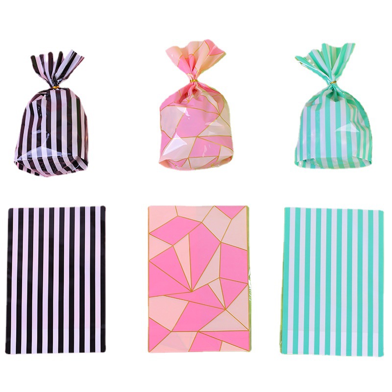 Impresión en color de estilo coreano rayas verticales copo de nieve crujiente turrón galleta pan tostado bolsa casual para hornear bolsa de envasado de alimentos