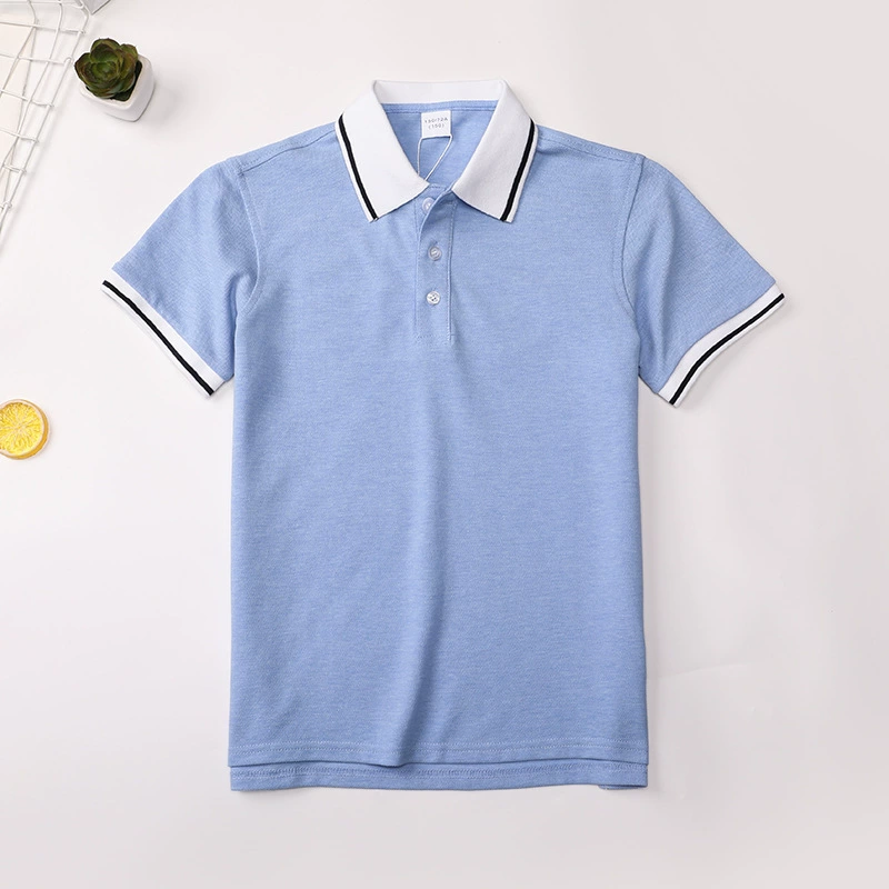 Детская футболка, голубой и белый polo, летняя форма для учащихся, с коротким рукавом