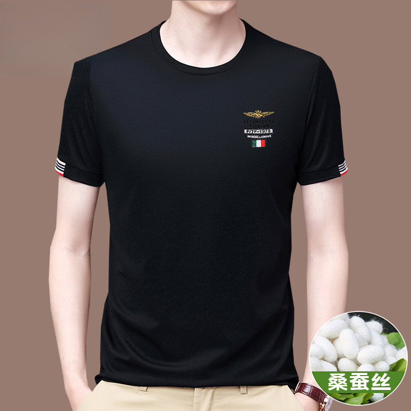 Pierre Cardin Silk Short-Sleeve T-Shirt for Men, Summer Military Veteran Air Force Round-Neck Ice Silk Embroidered T-Shirt Pierre Cardin Silk Short-Sleeve T-Shirt for Men, Summer Military Veteran Air Force Round-Neck Ice Silk Embroidered T-Shirt