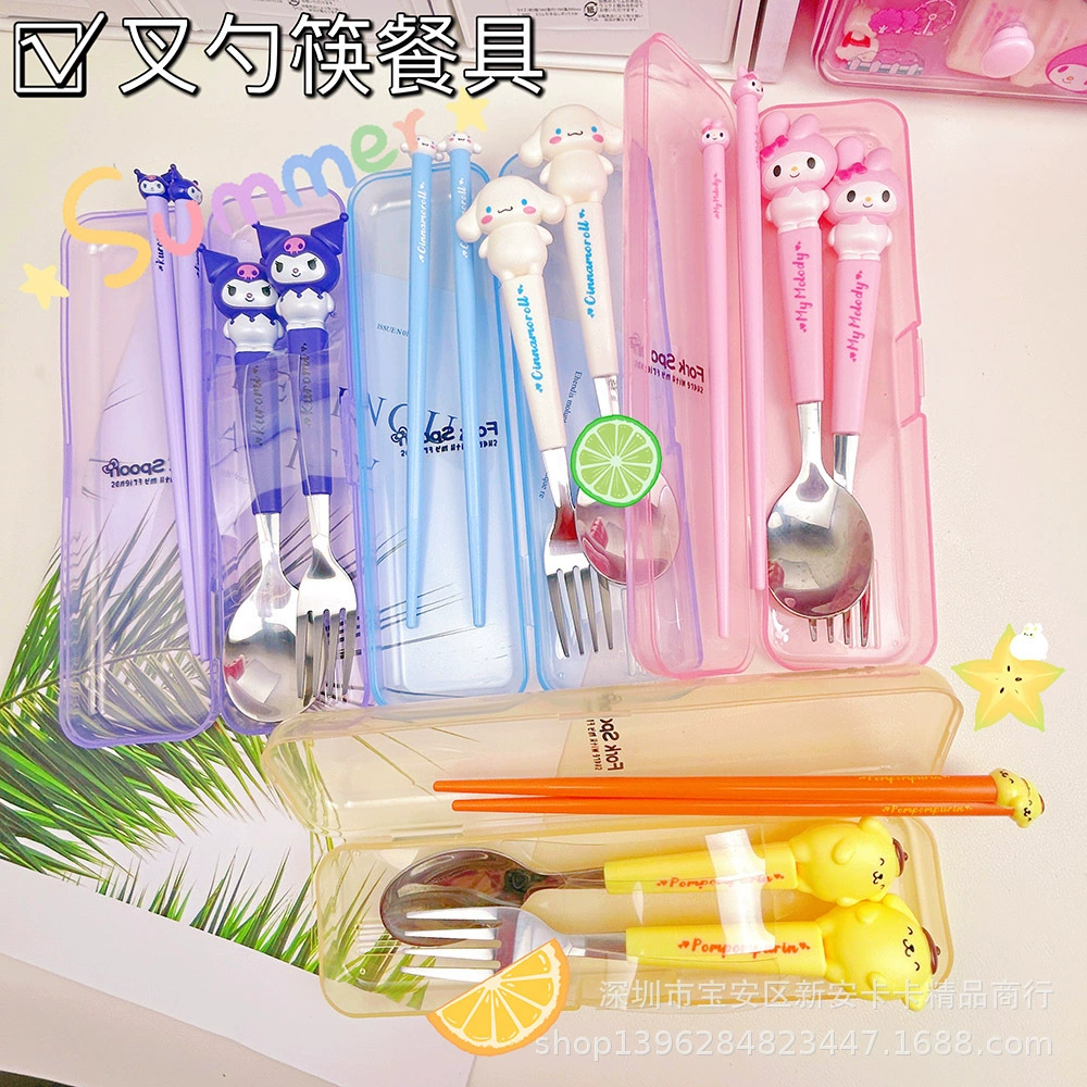 Sanrio, cute tableware, set for elementary school students, chopsticks stainless steel, 3 piece set, increased thickness