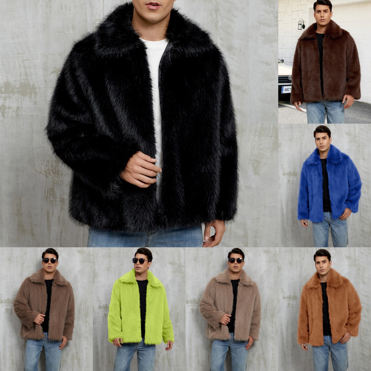 European and American Cross-Border European and American Men's Lapel Short Imitation Fur Jacket Warm Coat Plush Coat Amazon