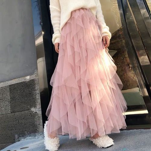 Gauze skirt, high-end spring and summer skirt, cake mesh skirt, pleated skirt, women's skirt, mid-length 2020 new skirt