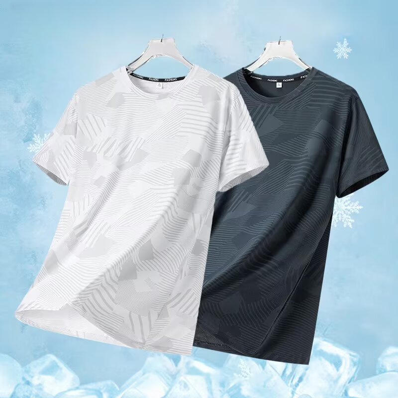 トレンディな新しい夏のアイスシルク速乾性半袖Tシャツメンズ迷彩Tシャツ多用途気質ノーブランド文学イン|undefined