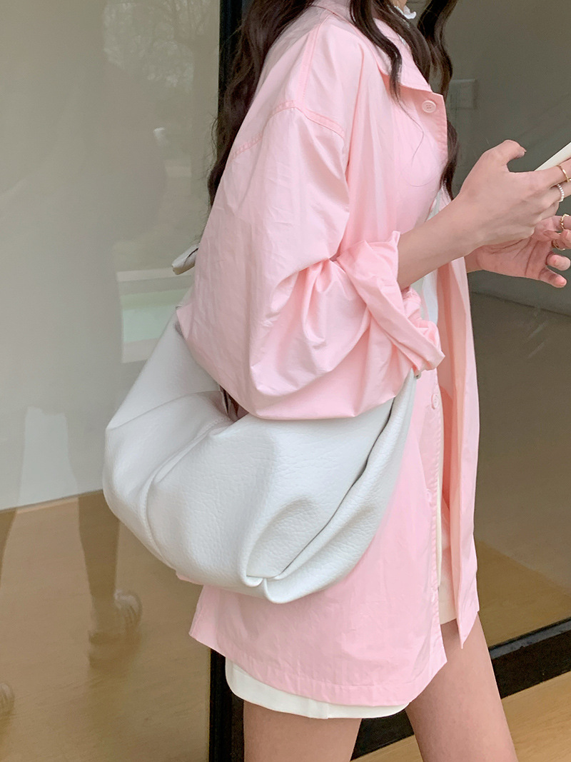 Korean Instagram Large Capacity Soft Leather Folded Dumpling Lazy and Versatile Casual Commuting One Shoulder Crossbody_voghion.com
