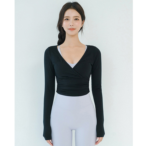  Cross-border New Yoga Wear Crossed Pleated Deep V Sexy Sports Fitness Top Breathable Quick-Drying Pilates Clothing