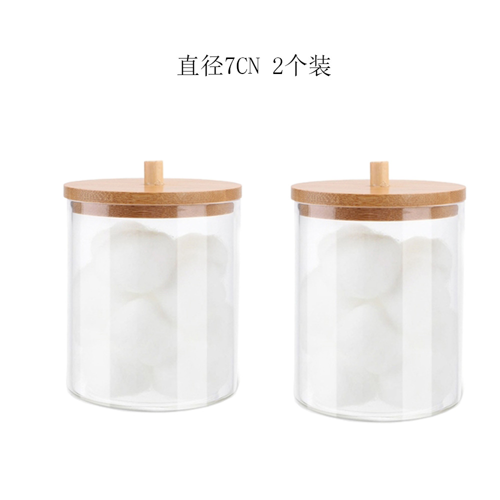 Caja de almacenamiento de hisopo de algodón cubierta de bambú acrílico contenedor redondo portátil maquillaje algodón puff almacenamiento hisopo de algodón removedor de maquillaje caja de algodón