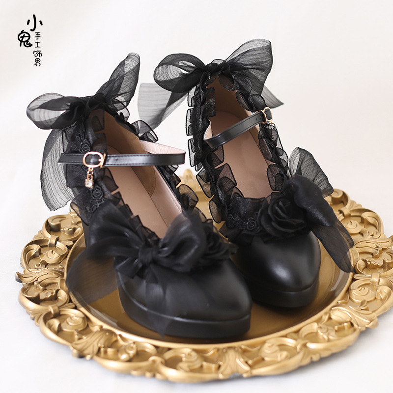Original Black Lolita Lace Gothic Versatile Cla Thick Heel High Heels Lolita Mood Limited Waltz