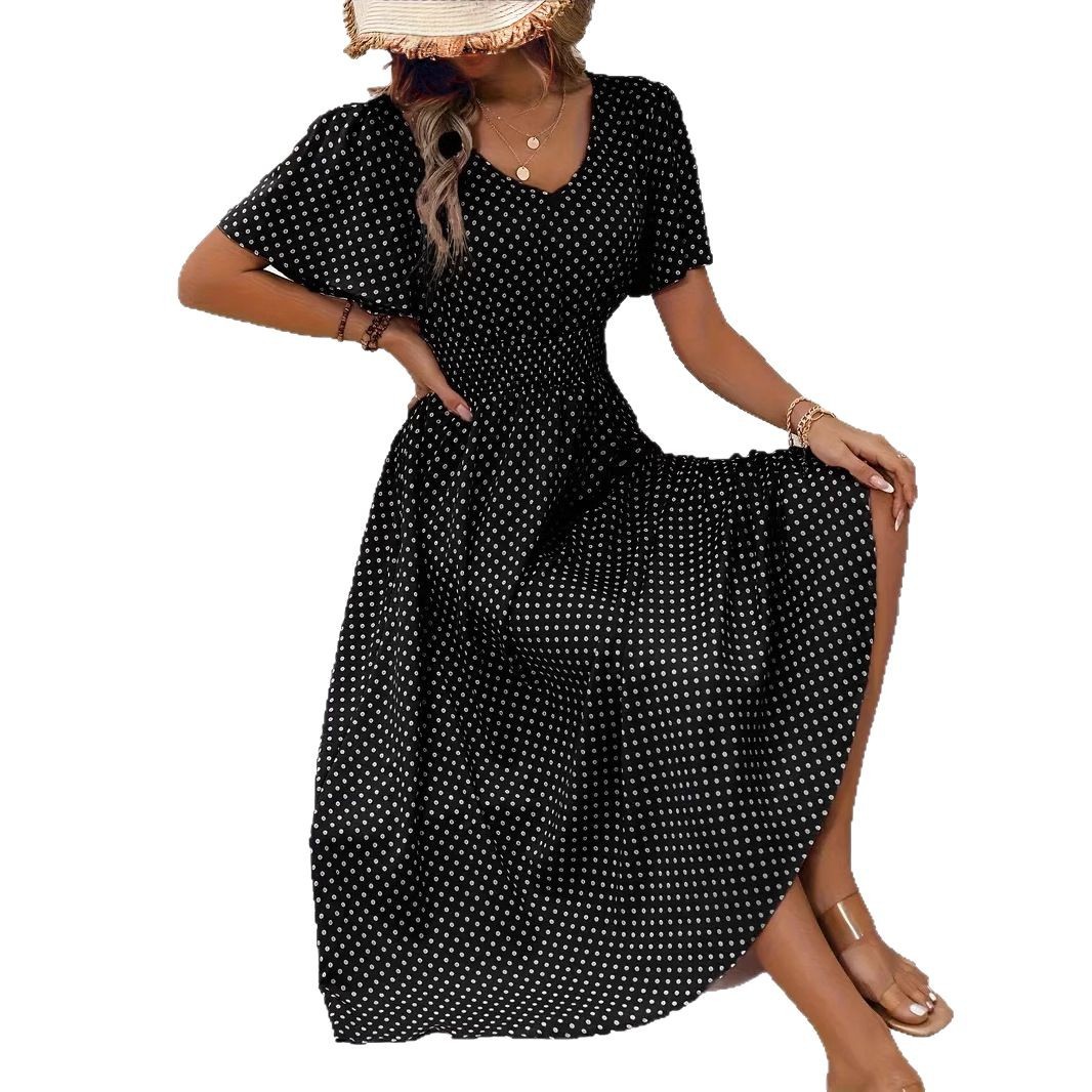 Women's Clothing Spring/Summer V Neck Polka Dot Pullover Casual Dress For Women_voghion.com
