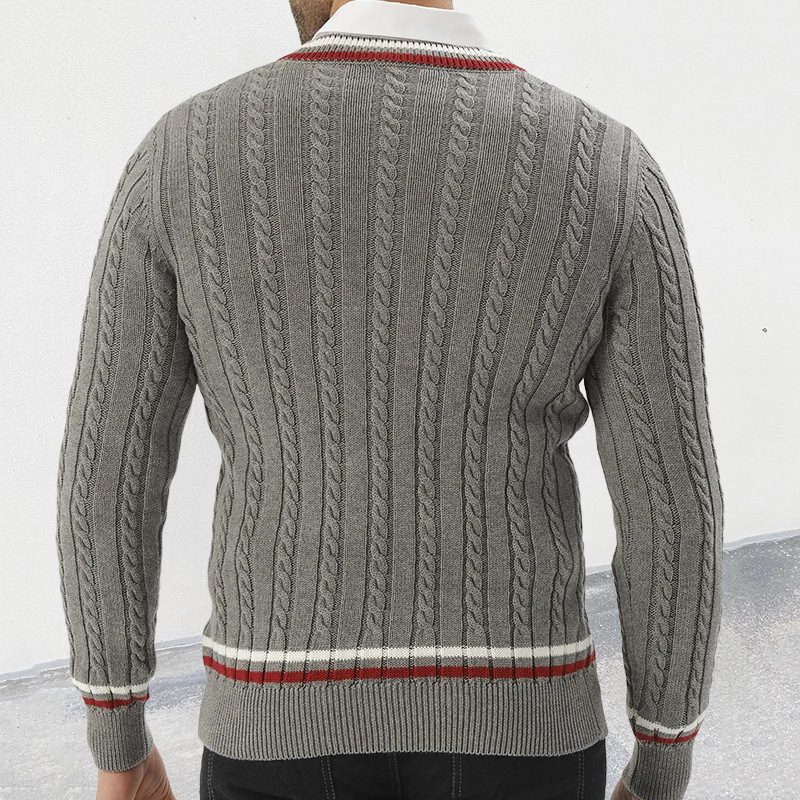 Pull à col en V et manches longues pour homme, couleur assortie, pull slim en tricot_voghion.com