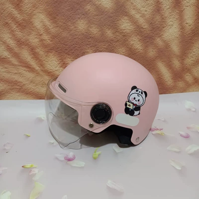 Drop-Resistant Lightweight Cute Adjustable Helmet: Motosiklet kaskı (dəbilqə) - no-11-light-pink-transparent-short-mirror-7-15-years-old