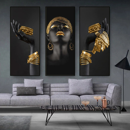 Woman holding gold jewelry wall art canvas painting poster sofa background wall decoration hanging painting painting core