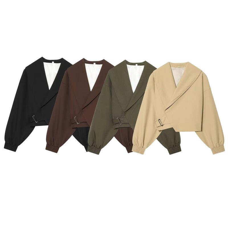 Summer Cross-Border Women's Lace-Up Style Large Lapel Trench Coat Jacket European and American Women's Fashion Minimalist Silhouette Summer Cross-Border Women's Lace-Up Style Large Lapel Trench Coat Jacket European and American Women's Fashion Minimalist Silhouette