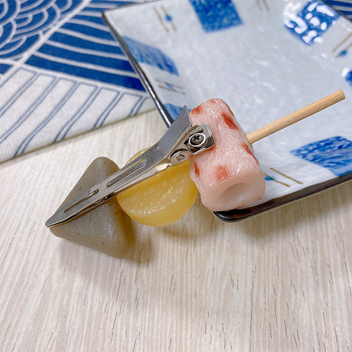 Creative funny hairpin mini oden skewers spicy hot side clip hairpin simulation model DIY decoration