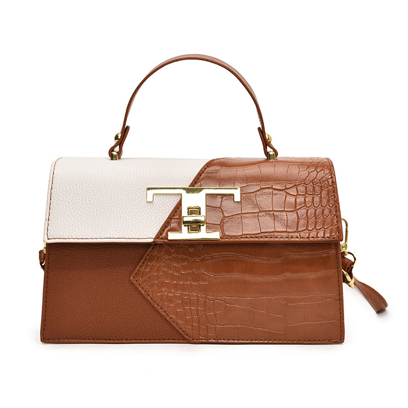 2024 nuevo bolso de mensajero bolso de costura de color de contraste de moda bolso de hombro de mujer estilo occidental patrón de cocodrilo pequeño cuadrado