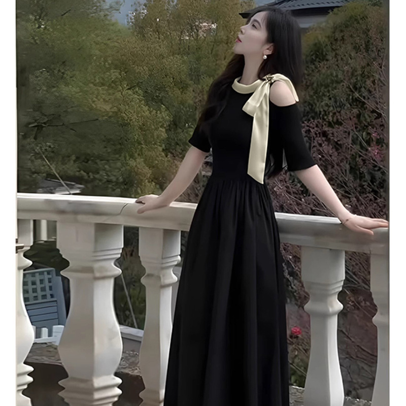 气质名媛女神范黑色连衣裙2025感法式礼服长款裙子D1840|undefined
