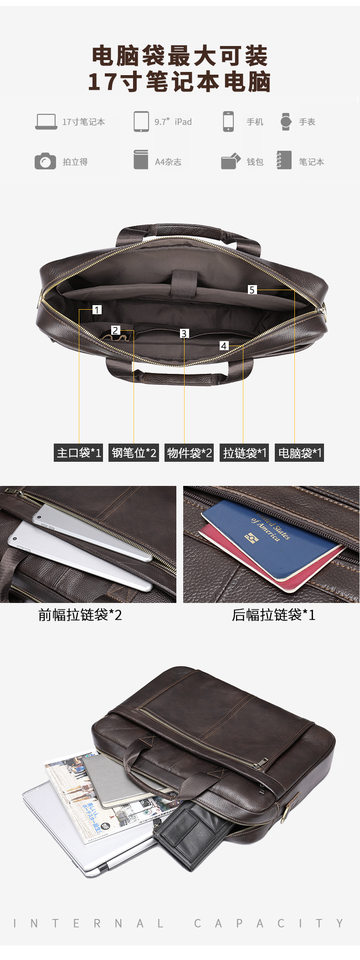 Túi công sở nam da bò lớp đầu dạng đeo chéo kiêm xách tay, đựng vừa laptop 14 inch, thiết kế tối giản — Cà phê, 8629 màu đen, Cà phê 8629, Cà phê đậm chi tiết 39