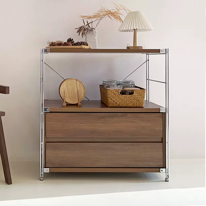 日式收纳美学中古餐边柜客厅沙发边柜落地厨房书柜烤箱柜子置物架