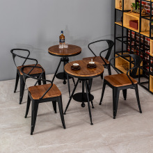美式铁艺休闲桌椅组合简约复古酒吧咖啡馆阳台升降实木迷你小圆桌
