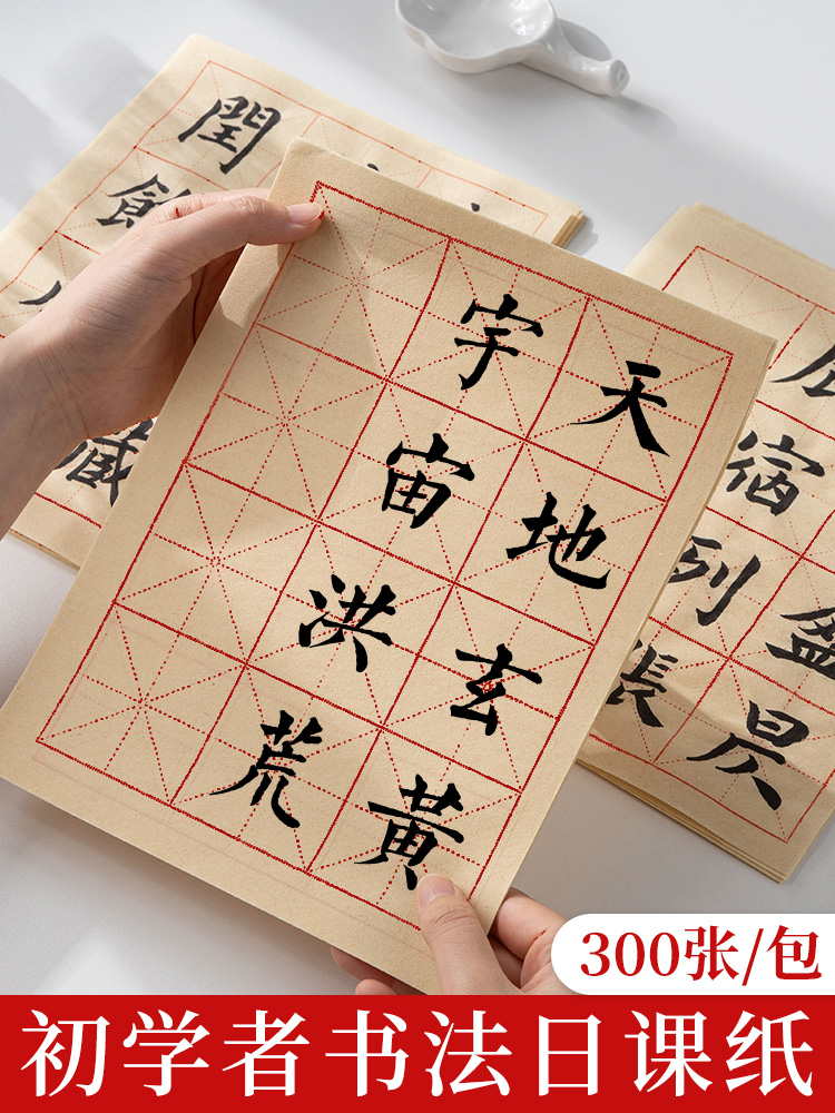 300张毛笔字练习纸小学生书法专用日课纸宣纸初学者小楷练字聚彩