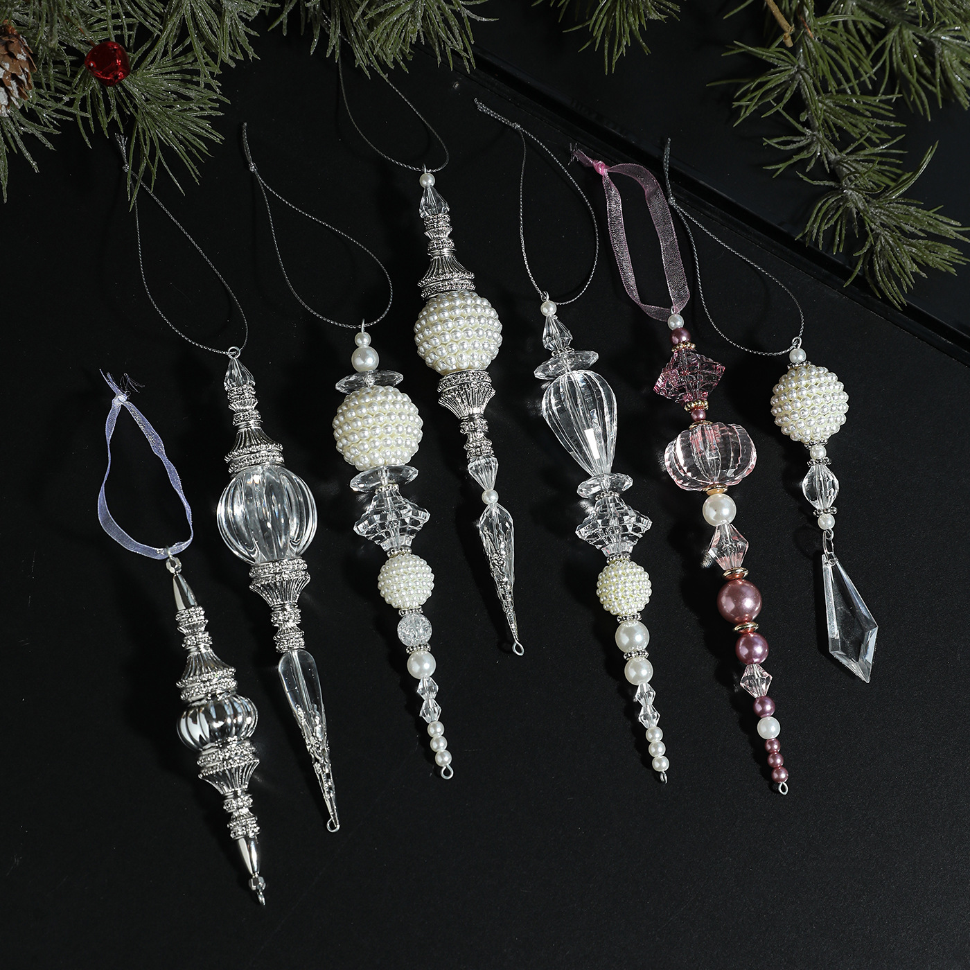 Nuevo metal transparente acrílico plástico colgante colgante colgante decoración de Navidad árbol de Navidad vestido colgante