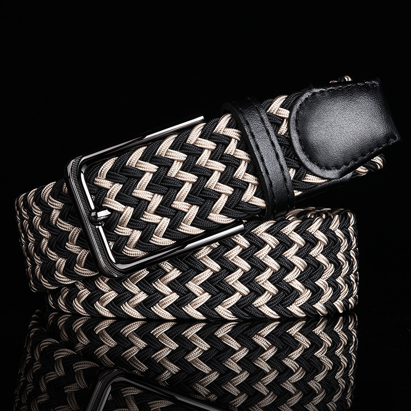 Men's belt golf casual business stretch jeans with fashionable non-porous elastic woven canvas belt