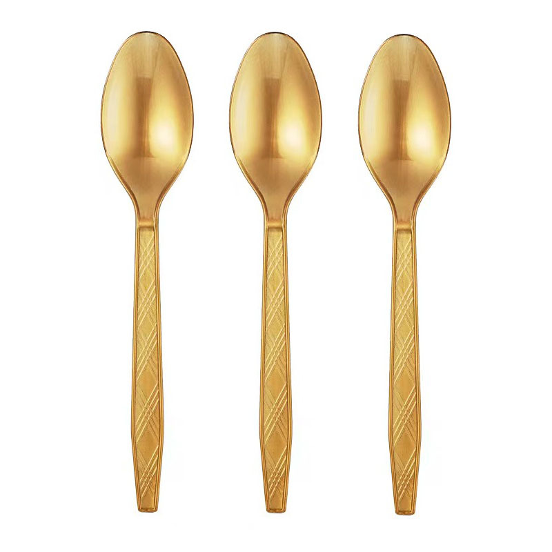 25 piezas transfronterizas Amazon PS desechable de plástico cuchillo, tenedor y cuchara vajilla de tres piezas conjunto de banquete de la torta del partido