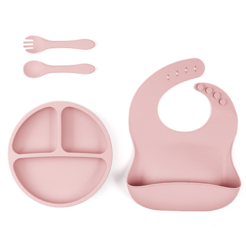 En stock al por mayor plato de cena para niños cuatro taza de succión reforzada cuenco para niños tazón de suplemento de alimentos para bebés plato de cena de silicona vajilla para niños