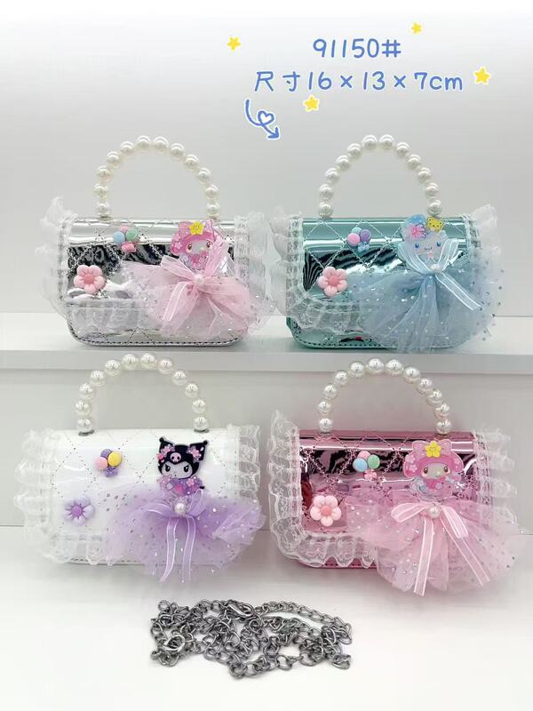 子供用の新しい女の子の真珠のハンドバッグ菱格レースの蝶結びの女の子のショルダーバッグの小銭のショルダーバッグのファッション|undefined