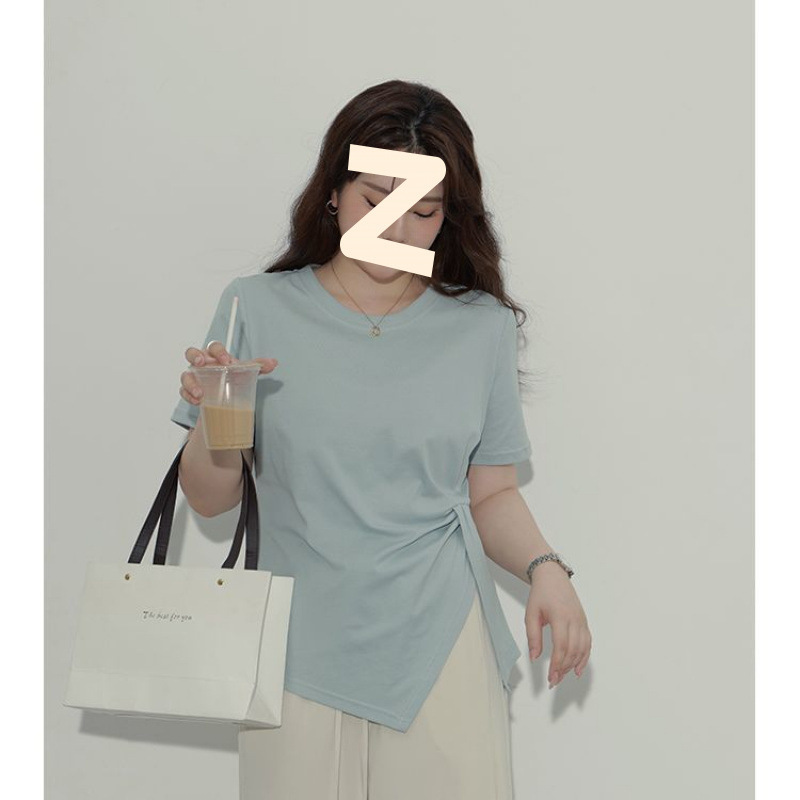 大きいサイズの太ったmm200斤の半袖のゆったりした丸首の正肩のtシャツの女性の新型の初秋の修身はやせていることが見えます。|undefined