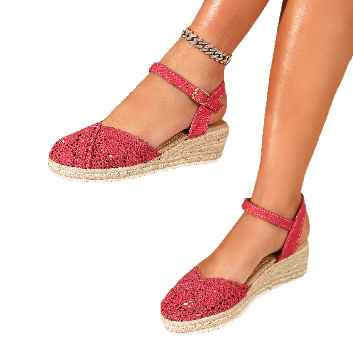 Sandalias de Cuña con Suela Tejida Transpirable con Hebilla Suela EVA