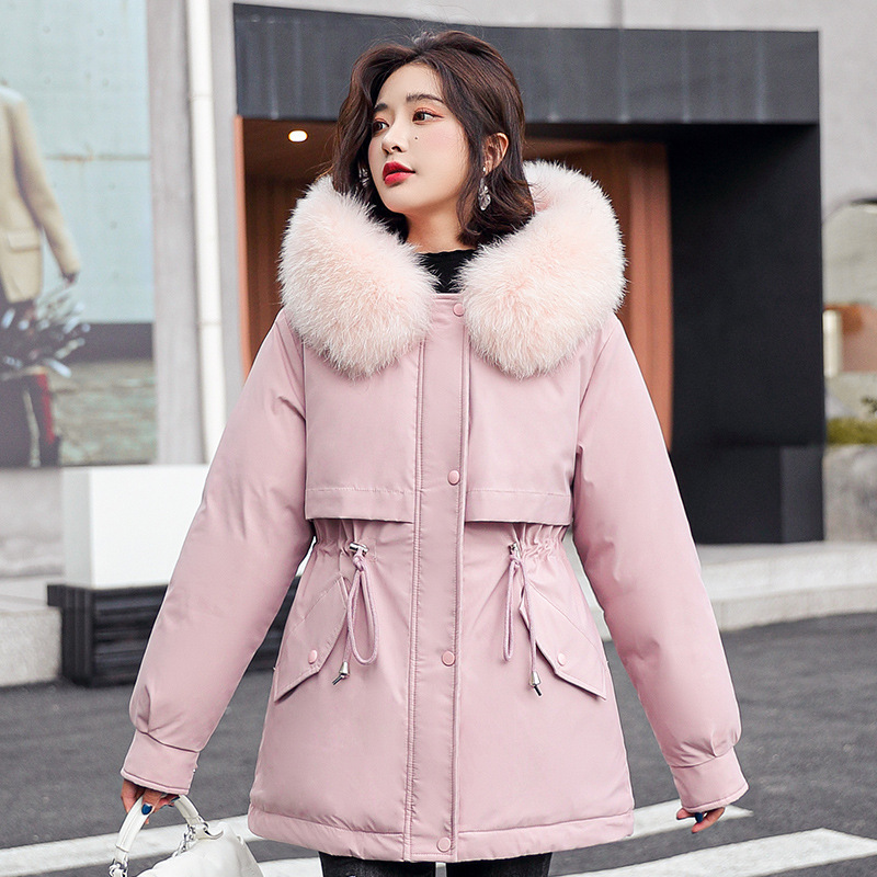 Cross-Border Parka for Women, Mid-Length, 2025 Winter New Style, Fleece-Lined, Thickened Cotton Coat, Casual down Cotton Jacket, Trendy