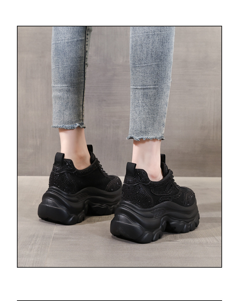 Giày sneaker chunky nữ đế dày mặt lưới đính đá tăng chiều cao — Màu đen chi tiết 15