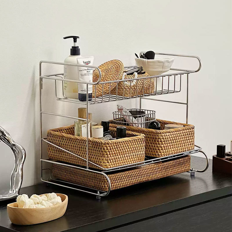 Light Luxury and High-End 304 Stainless Steel Multi-Functional Three-Layer Perfume and Cosmetics Countertop Storage and Organization Rack