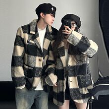 情侣装冬季韩版百搭宽松加厚中长款毛呢大衣一女一男学生西装外套