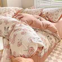 A类超柔碎花有氧小竺棉双层纱四件套田园风学生宿舍三件套批发