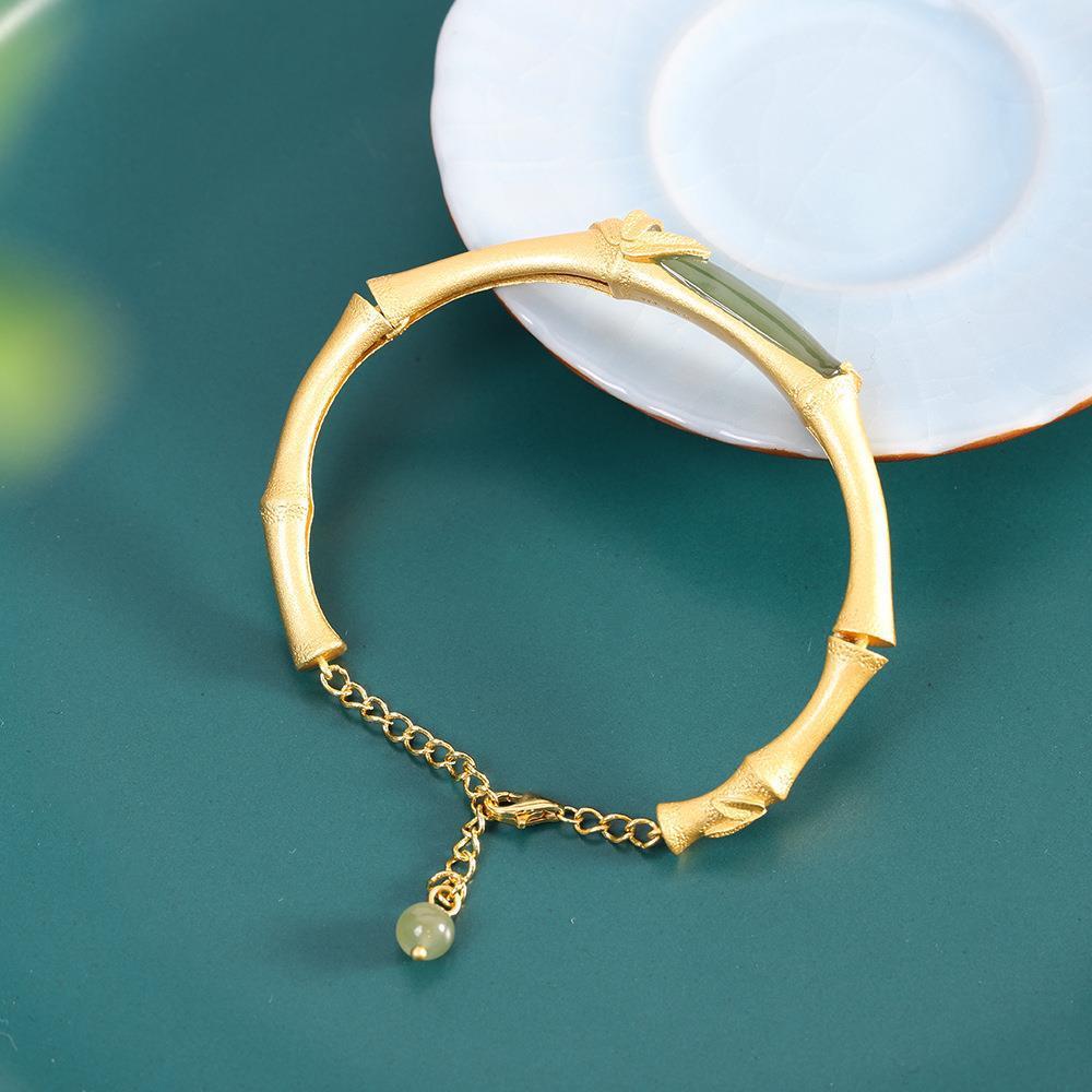 Bangle Classification Banquet Occasion Chinoiserie Bamboo Copper Inlay Artificial Gemstones Bangle
