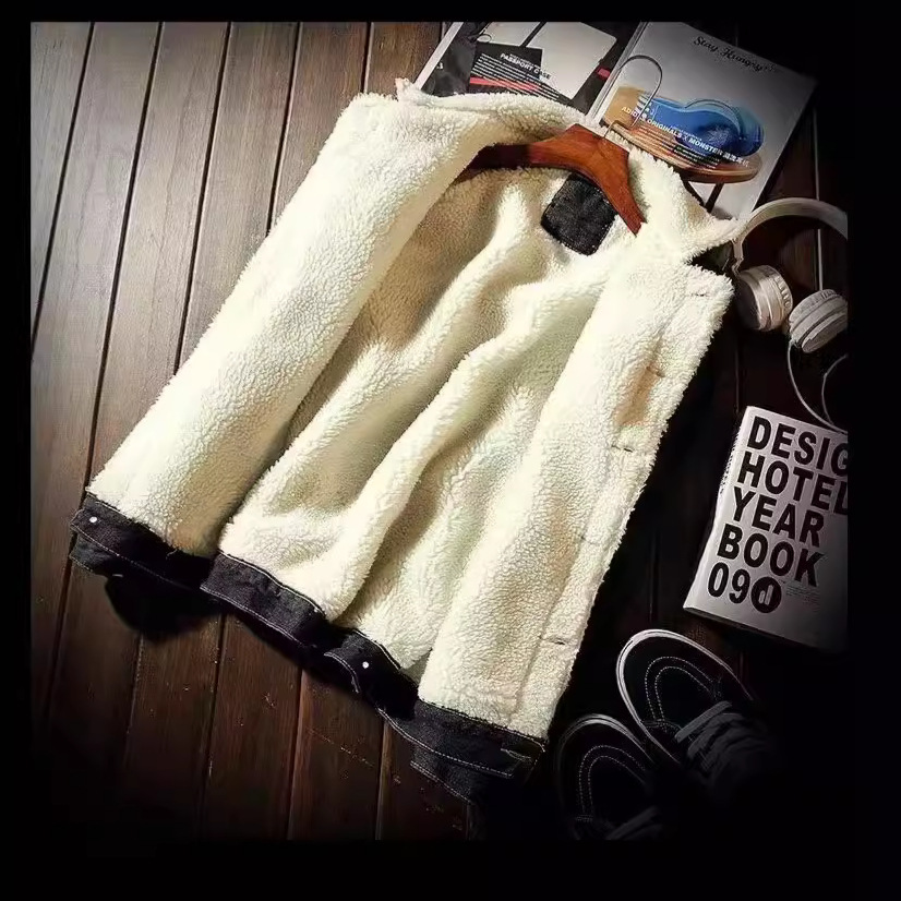 Invierno Retro fleece-forrado Denim abrigo de los hombres de la juventud estilo coreano engrosada chaqueta de moda más el tamaño de comercio exterior de algodón acolchado abrigo
