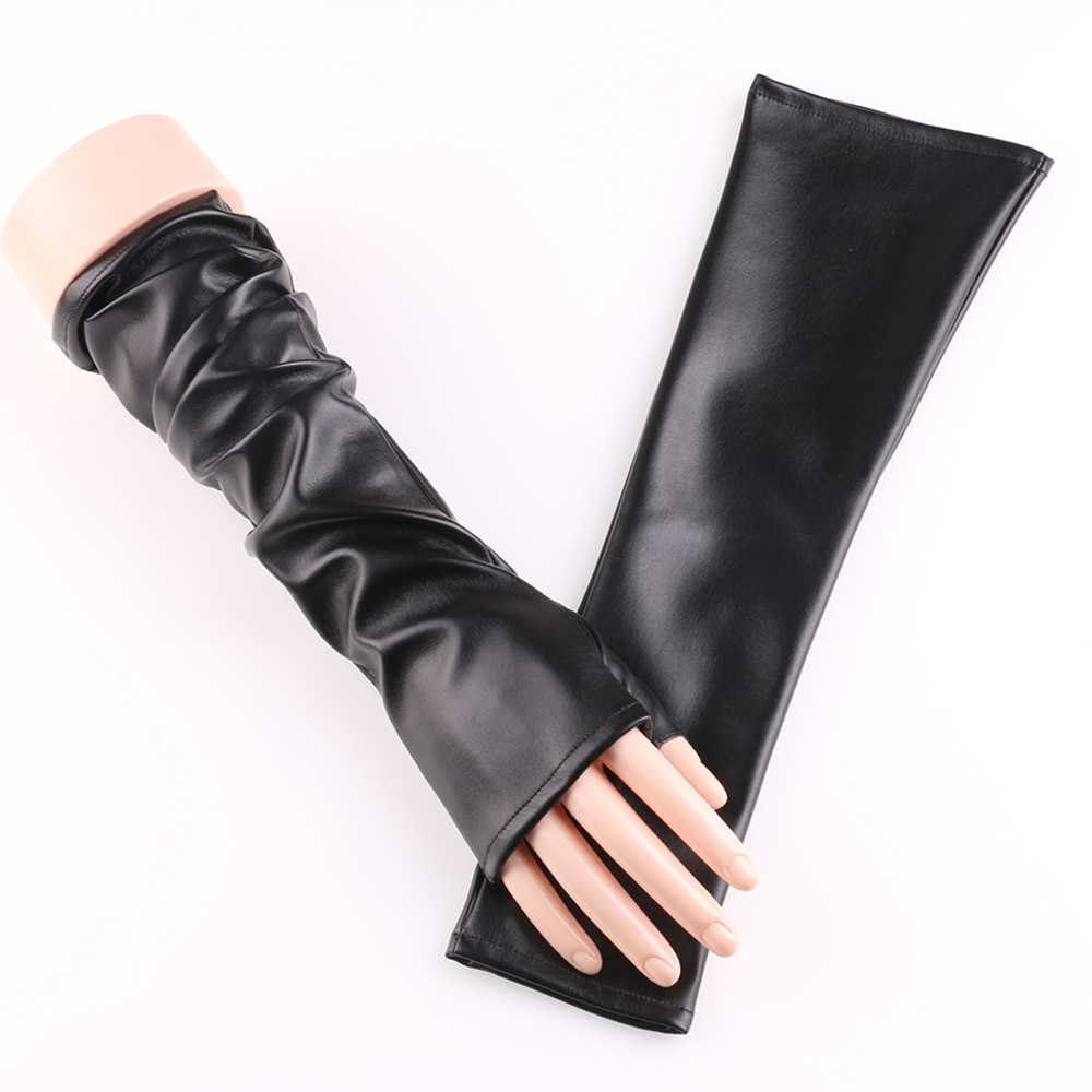 Fashionable Long Leather Sleeve Gloves for Women, Autumn and Winter, Over-The-Elbow, Korean Style, Simple Colorful Dance Half-Arm Long Gloves Wholesale