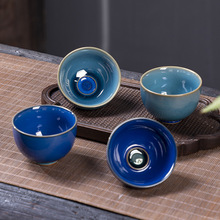 窑变杯茶盏创意陶瓷建盏主人杯功夫茶具单杯蓝绿双色情侣对杯茶碗