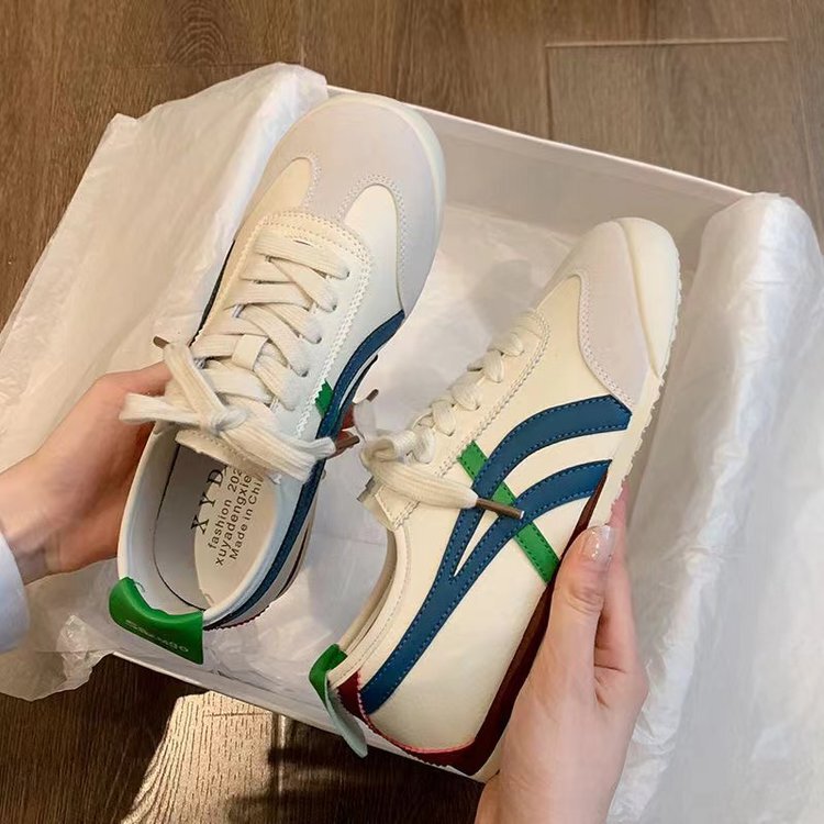 Campus Style Flat Bottom Color Spliced White Shoes 2025 Spring New Lightweight Forrest Gump Shoes Student Fashion Running Casual Shoes