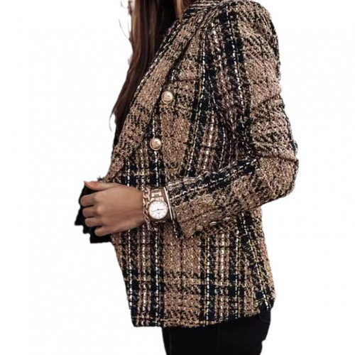 Independent station Wish new winter and autumn long sleeve double-breasted suit collar printed women's jacket