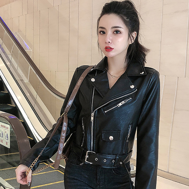 2023 Spring and Autumn New Arrival Women's Short Korean Style Slim Fit Motorcycle PU Leather Jacket Pink Black Jacket