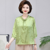 套頭衫風上衣女新中式民族風夏季薄款洋氣中老年盤扣襯衫，女裝T恤，妃慕昵服飾