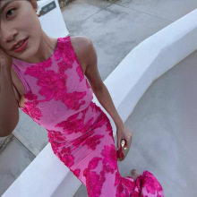 GY25164欧美网布立体盘花性感包臀连衣裙