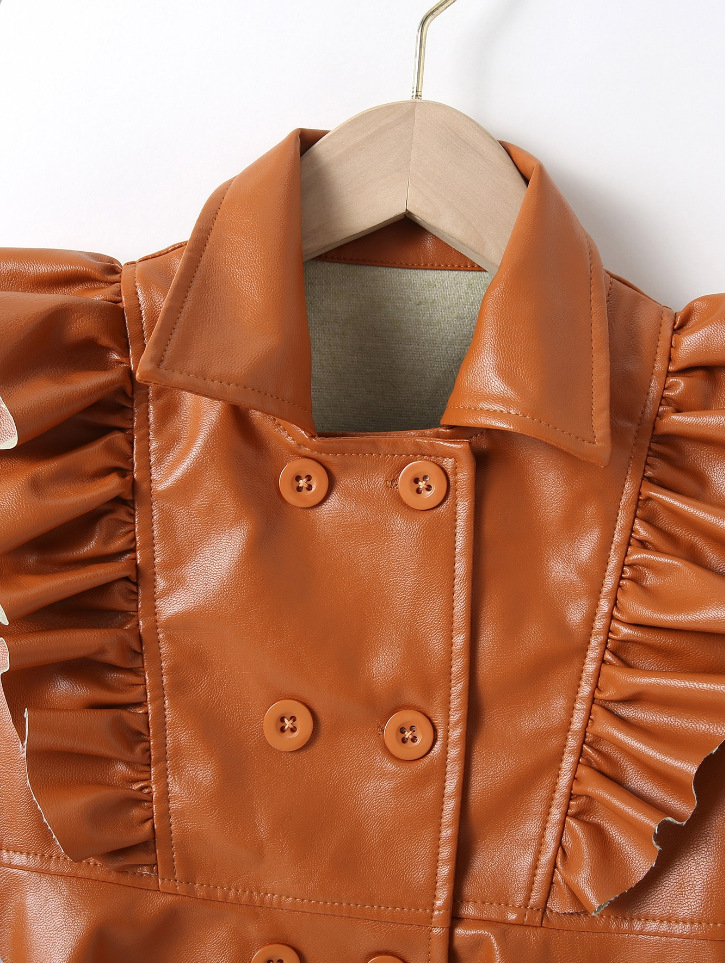 Mädchen Kunstleder Kleid Mit Rüschensaum Im Punk Stil Für Schule_voghion.com