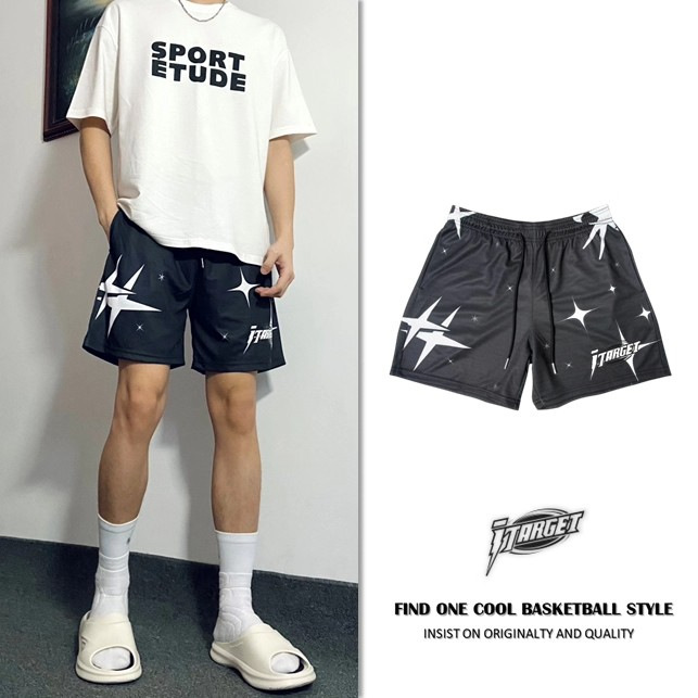 Customized Cross-Border Foreign Trade Black Starry Thin Shorts for Teenagers, Trendy American-Style Basketball Sports Quick-Dry Shorts