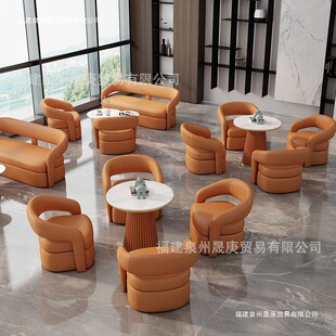 现代轻奢酒店大堂休闲会客洽谈皮质沙发桌椅组合商务接待办公沙发-阿里巴巴