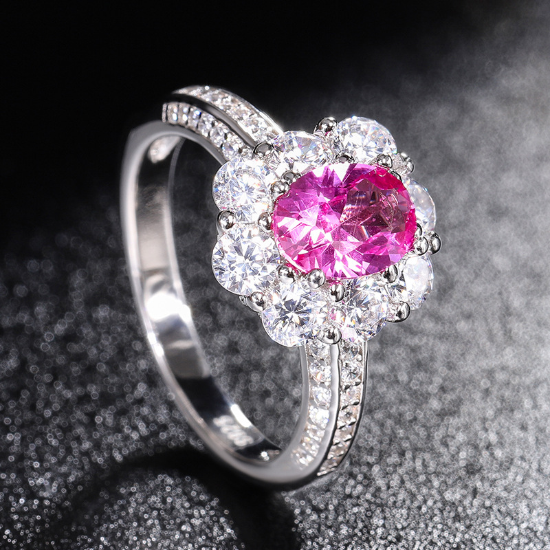 Zhuang Sheng joyería S925 plata simulación turmalina verde Rosa tesoro rojo color huevo de Paloma 3 quilates Vintage anillo piedra principal 6*8