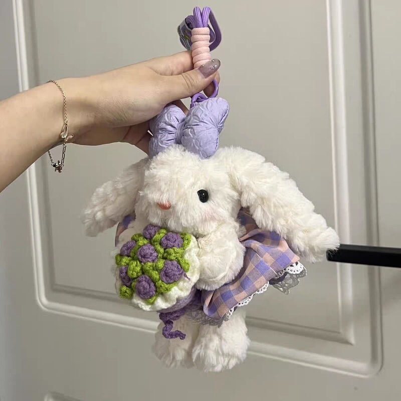Rose Princess Sea Salt Blue Doll Keychain Lop-Eared Rabbit Cute Cartoon Bag Pendant Plush Key Tag