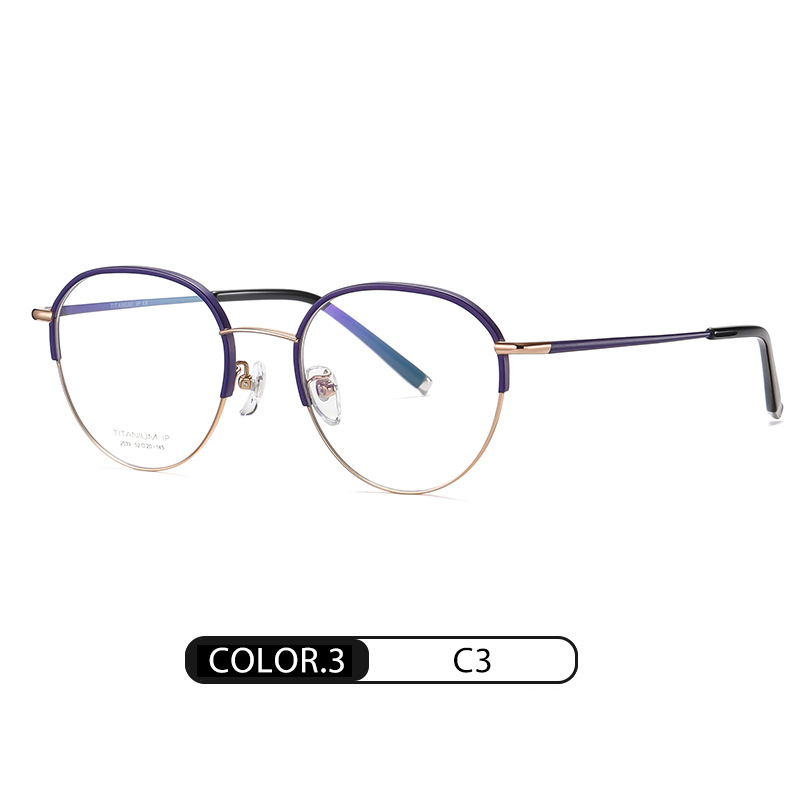 Fábrica al por mayor gafas de titanio puro marco YJ2039 ultra ligero marco redondo gafas marco Shenzhen IP galvanoplastia artesanía tendencia gafas
